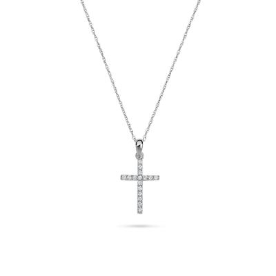 Diamond Cross Pendant Necklace in 14K White Gold (1/8 ct. tw.)