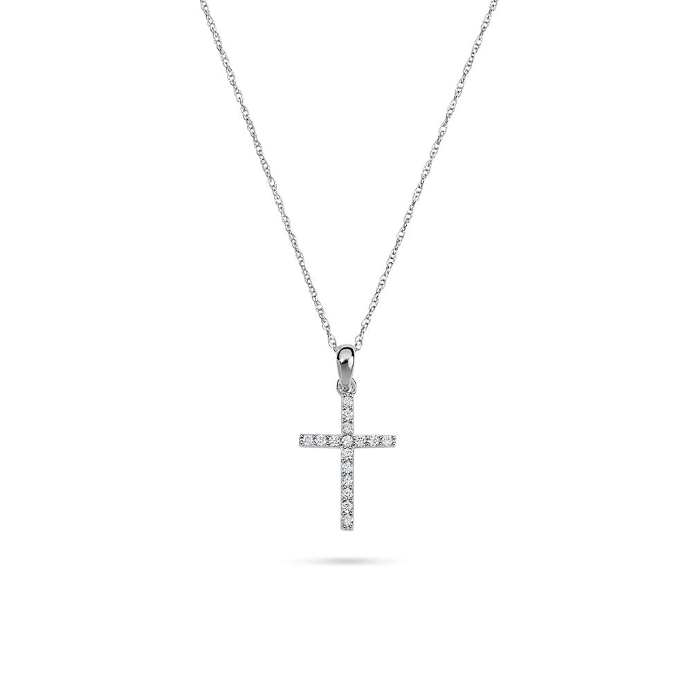 Diamond Cross Pendant Necklace in 14K White Gold (1/8 ct. tw.) – Image 1 of 4