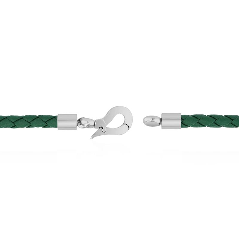 Men&#39;s Green Woven Leather Bracelet with Stainless Steel – Image 3 of 5