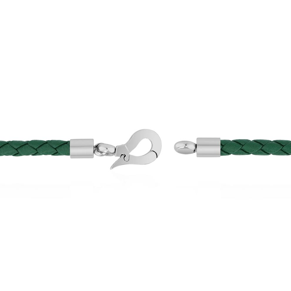 Men's Green Woven Leather Bracelet with Stainless Steel – Image 3 of 5