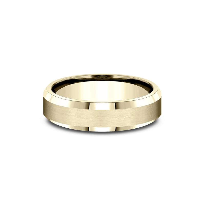 Men&rsquo;s Bevel Edge Satin Wedding Band in 10K Yellow Gold, 6MM – Image 1 of 3