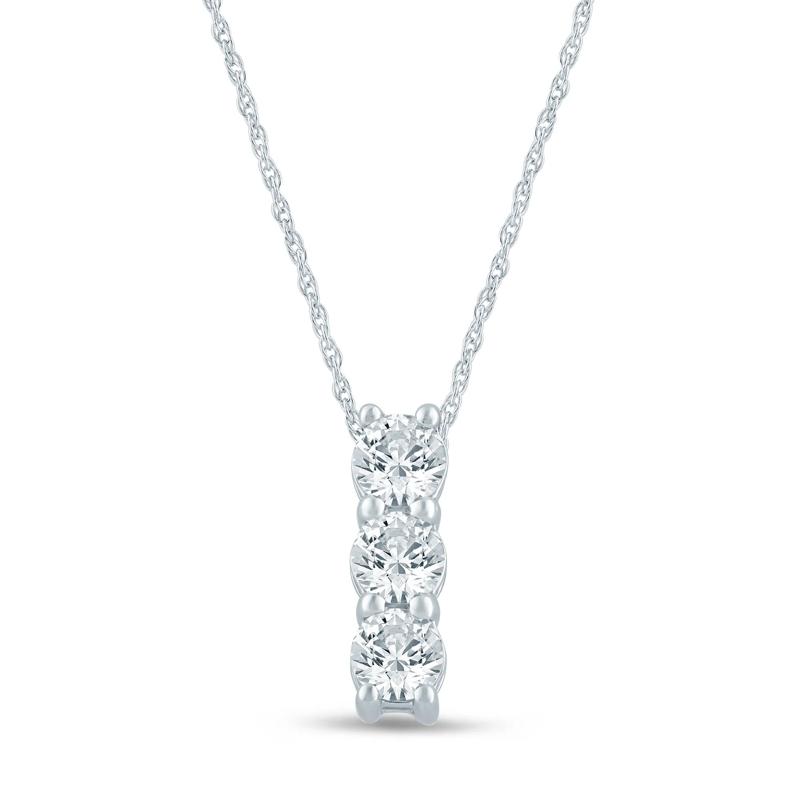 Lab Grown Diamond Three-Stone Pendant in 10K White Gold &#40;5/8 ct. tw.&#41; – Image 1 of 3