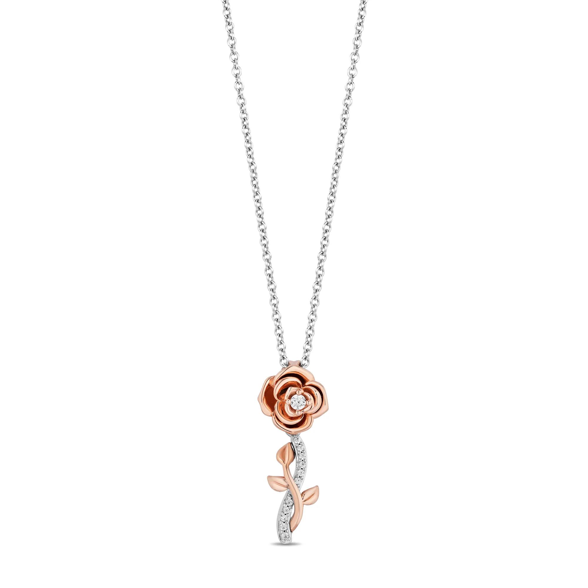 Enchanted Disney Belle Rose Stem Diamond Accent Pendant