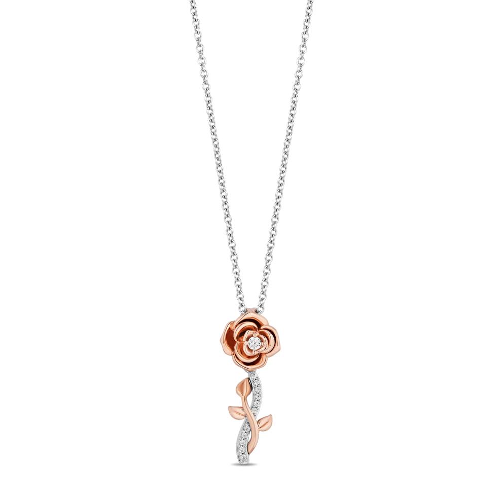 Belle Rose Stem Diamond Accent Pendant in Sterling Silver and 10K Rose Gold – Image 1 of 1