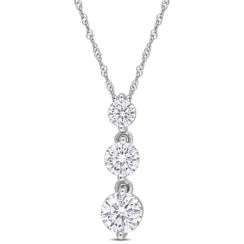 Moissanite Pendant with Three-Stone Drop in Sterling Silver &#40;1 2/5 ct. dew&#41; – Image 1 of 4