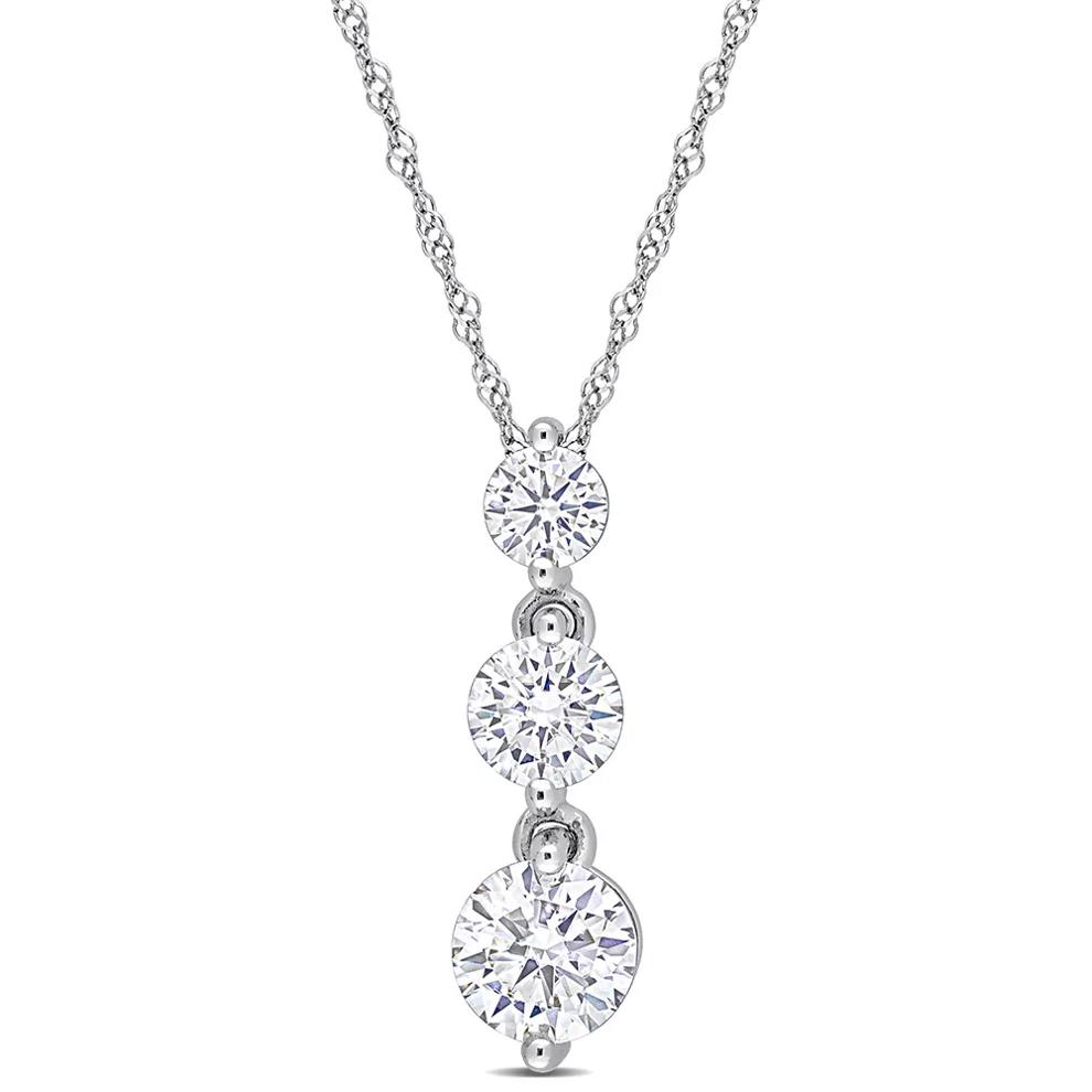 Moissanite Pendant with Three-Stone Drop in Sterling Silver (1 2/5 ct. dew) – Image 1 of 4