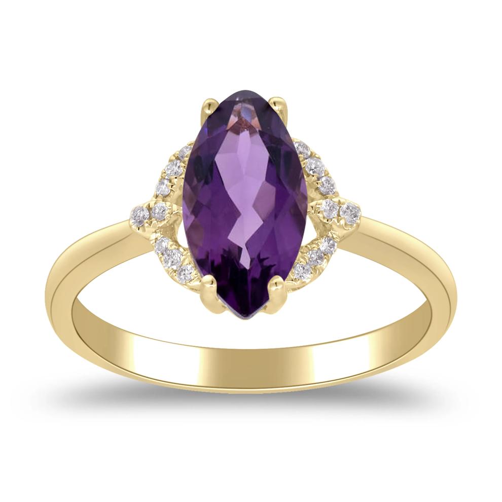 Marquise Amethyst &amp; Diamond Accent Ring in 10K Yellow Gold – Image 5 of 5