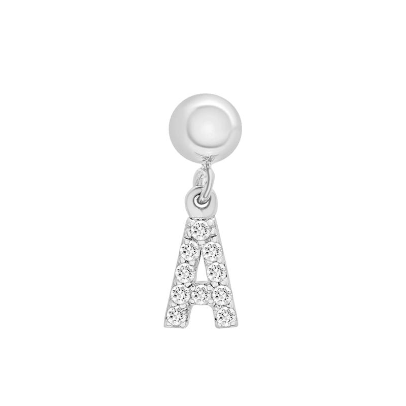 Diamond Accent A Initial Bead Charm in Sterling Silver – Image 1 of 3