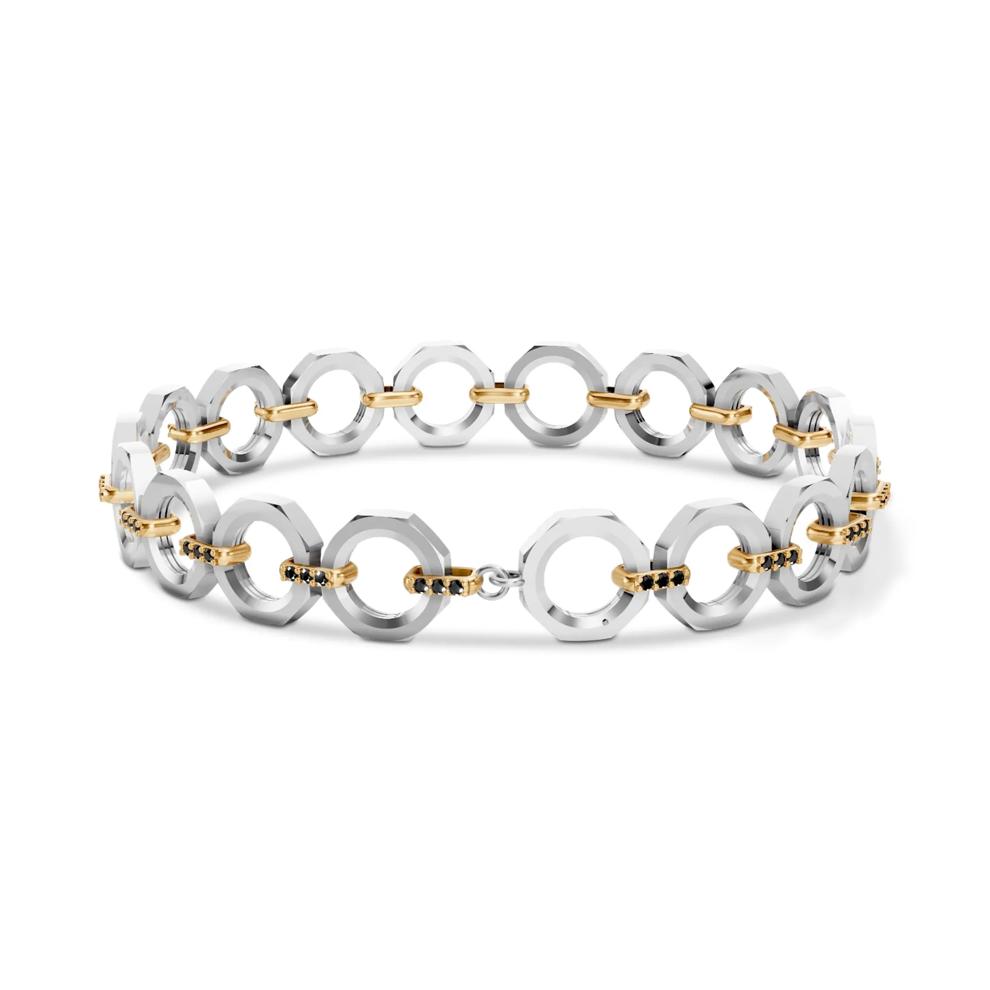 Men's Black Lab Grown Diamond Two-Tone Hex Nut Link Bracelet in 18K Gold Vermeil, 8" (7/8 ct. tw.) – Image 2 of 2