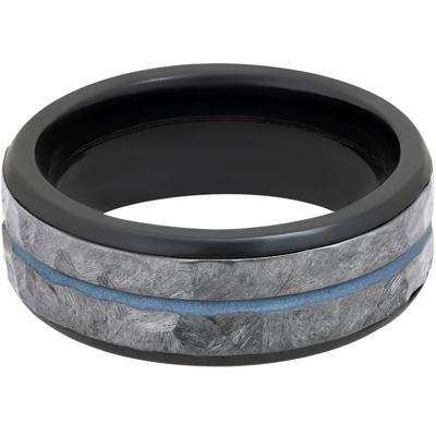Men’s Wedding Band with Blue Cerakote in Tantalum & Black Zirconium, 8mm