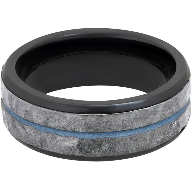 Men&rsquo;s Wedding Band with Blue Cerakote in Tantalum &amp; Black Zirconium, 8mm – Image 1 of 3