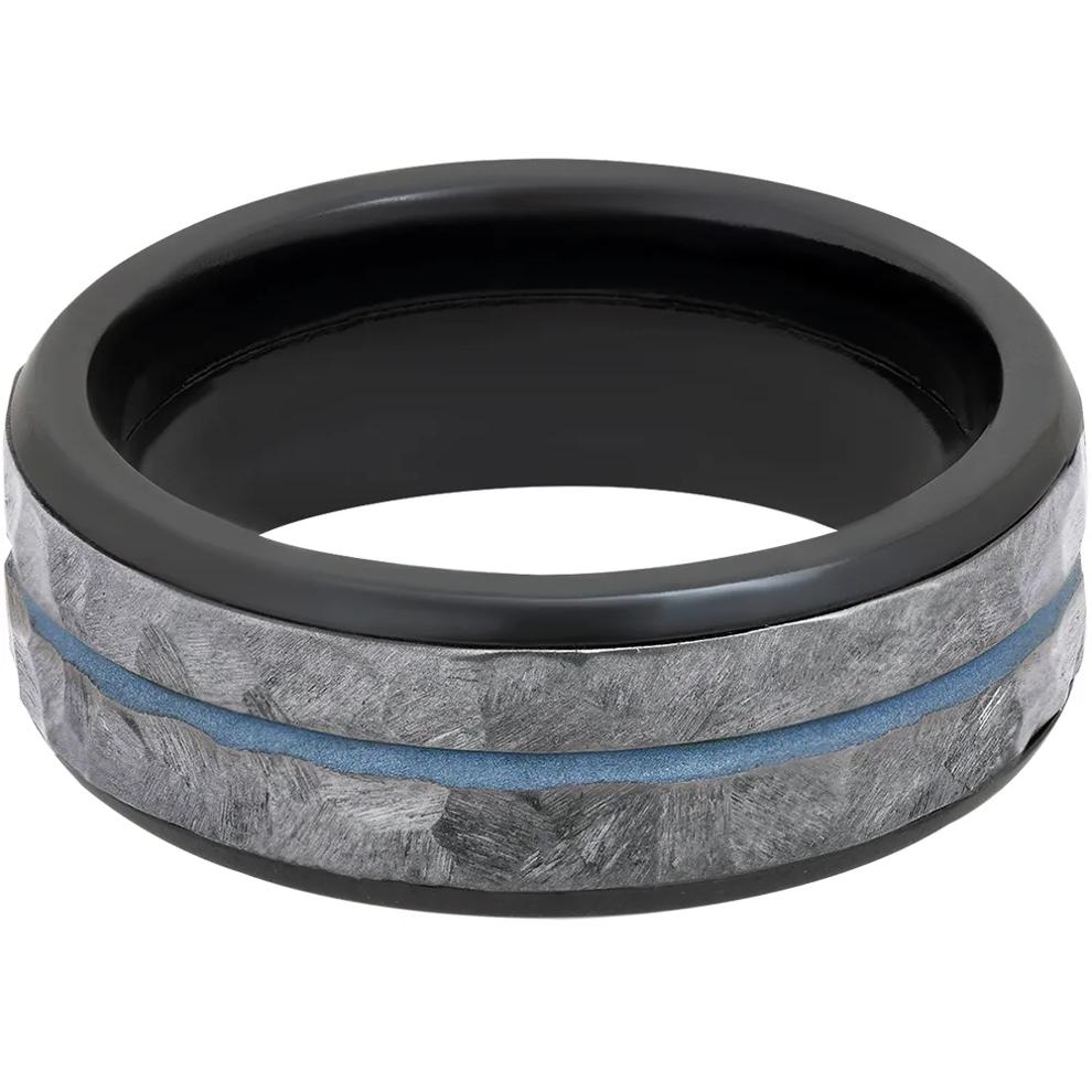 Men&rsquo;s Wedding Band with Blue Cerakote in Tantalum &amp; Black Zirconium, 8mm – Image 1 of 3