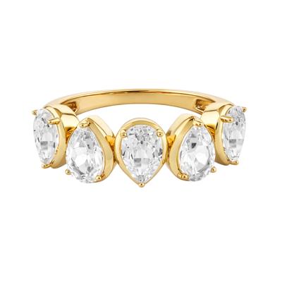 Lab-Created White Sapphire Spotlight Bezel Pear-Shaped Half Eternity Band in Vermeil