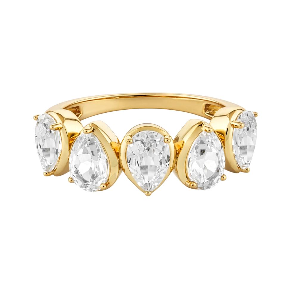 Lab-Created White Sapphire Spotlight Bezel Pear-Shaped Half Eternity Band in Vermeil – Image 1 of 4