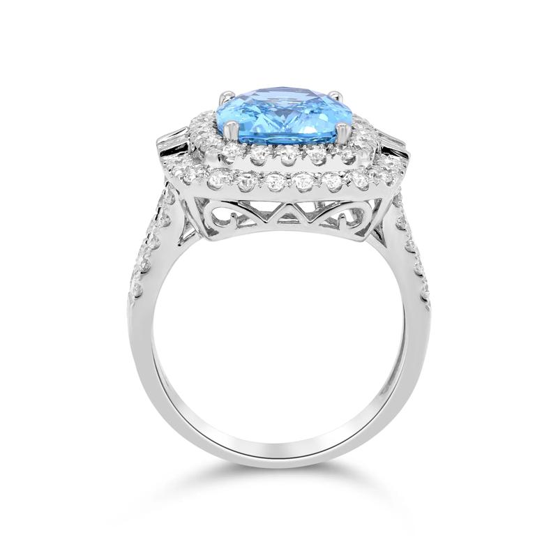 Aquamarine and Diamond Double Halo Ring in 14K White Gold &#40;1 5/8 ct. tw.&#41; – Image 3 of 4