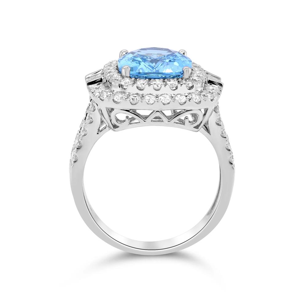 Aquamarine and Diamond Double Halo Ring in 14K White Gold (1 5/8 ct. tw.) – Image 3 of 4