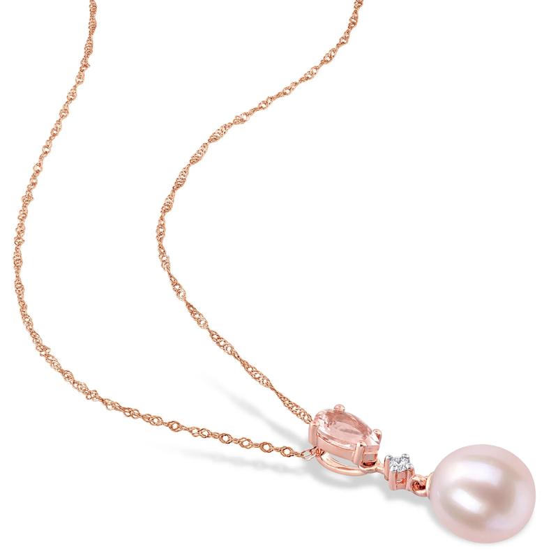 Pink Pearl Pendant with Morganite and Diamond Accent in 10K Rose Gold – Image 2 of 6