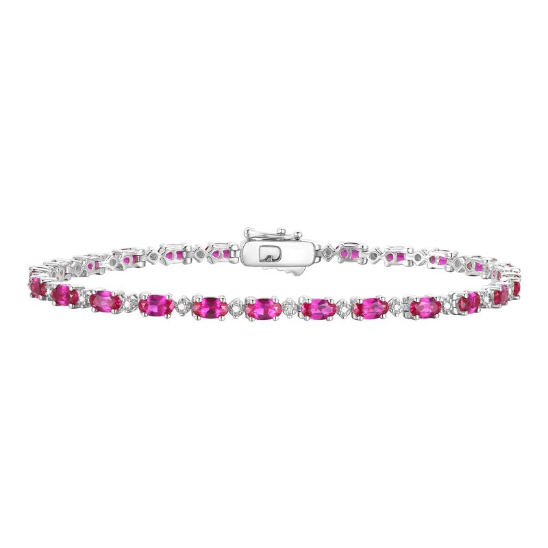 Lab Created Ruby &amp; Diamond Bracelet in Sterling Silver – Image 1 of 1