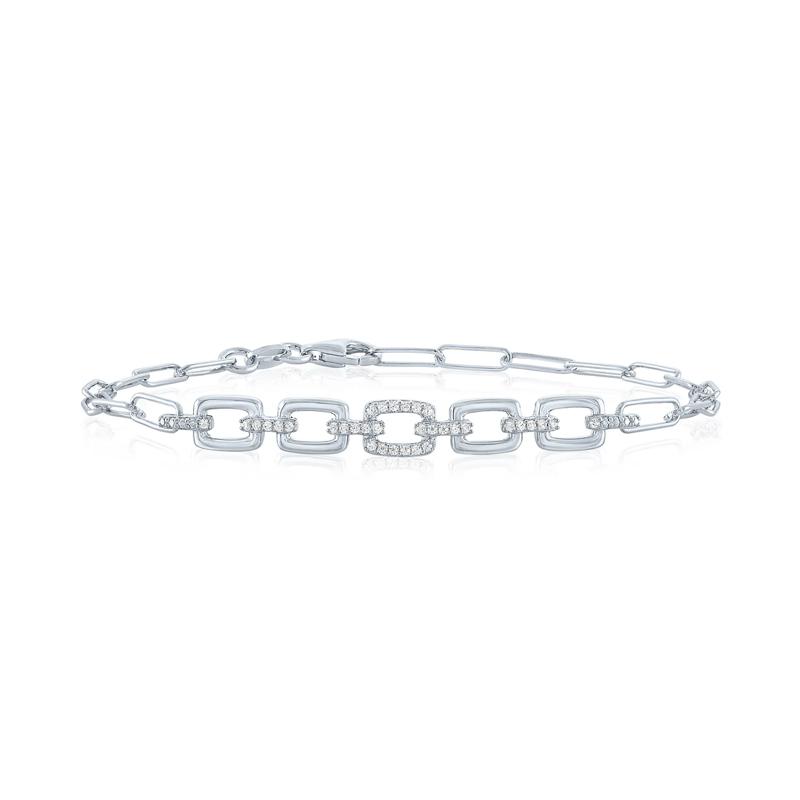 Chain Link Rolo Bracelet in Sterling Silver &#40;1/10 ct. tw.&#41; – Image 1 of 1