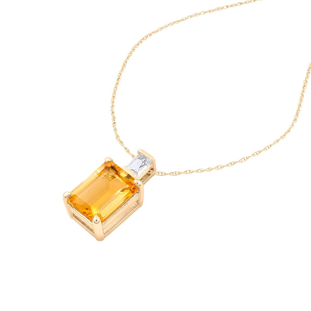 Citrine &amp; Lab-Created White Sapphire Pendant Necklace in 10K Yellow Gold – Image 4 of 4