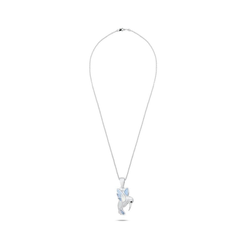 Blue Sapphire &amp; Mother of Pearl Hummingbird Pendant Necklace in Sterling Silver – Image 3 of 4