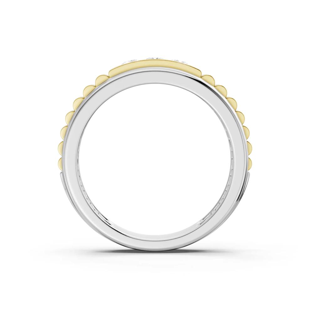 Men's Lab Grown Diamond Three-Stone Ribbed Band in 10K White &amp; Yellow Gold (1/4 ct. tw.) – Image 3 of 4