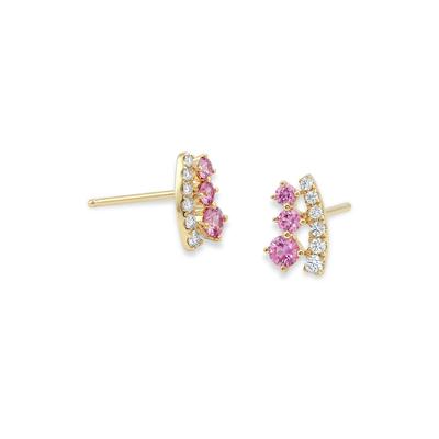 Pink Sapphire & Diamond Crawler Stud Earrings in 10K Yellow Gold (1/10 ct. tw.)