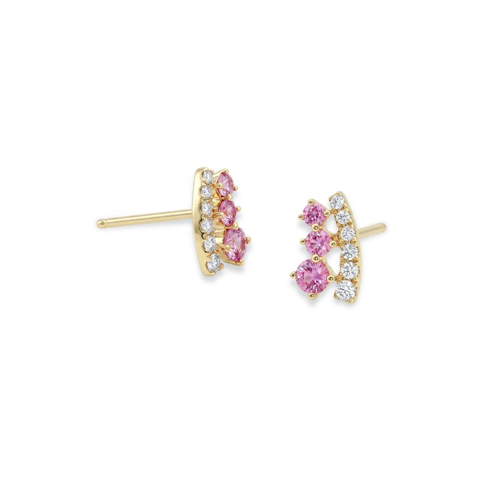 Pink Sapphire &amp; Diamond Crawler Stud Earrings in 10K Yellow Gold (1/10 ct. tw.) – Image 1 of 2