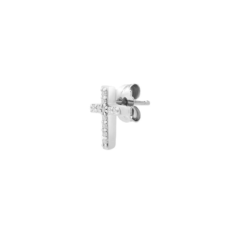 Single Diamond Stud Earring Cross in 10K White Gold – Image 2 of 2
