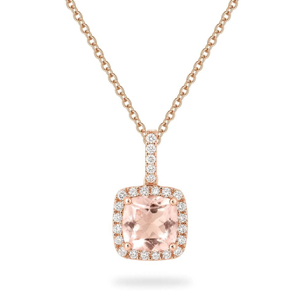 Morganite &amp; Diamond Halo Pendant in 10K Rose Gold (1/8 ct. tw.) – Image 1 of 4