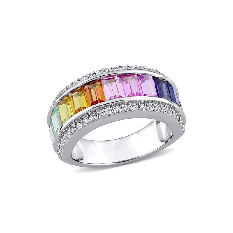 Lab Created Sapphire Spectrum Ring in Sterling Silver  – Image 4 of 7
