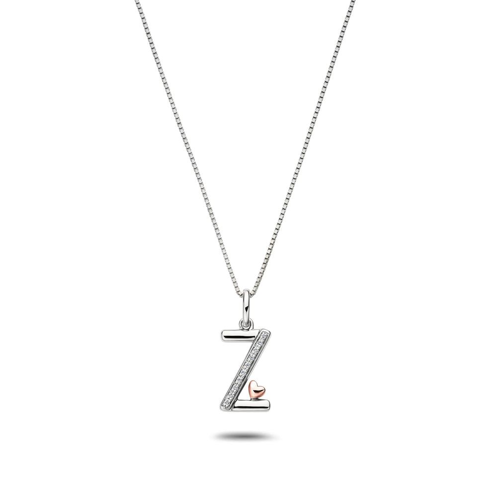Diamond Accent Initial Z Pendant in Sterling Silver and 14K Rose Gold – Image 1 of 5