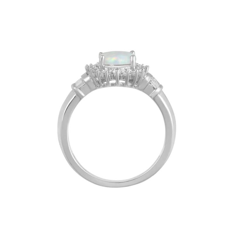 Lab Created Opal &amp; White Sapphire Halo Ring in Sterling Silver – Image 2 of 2