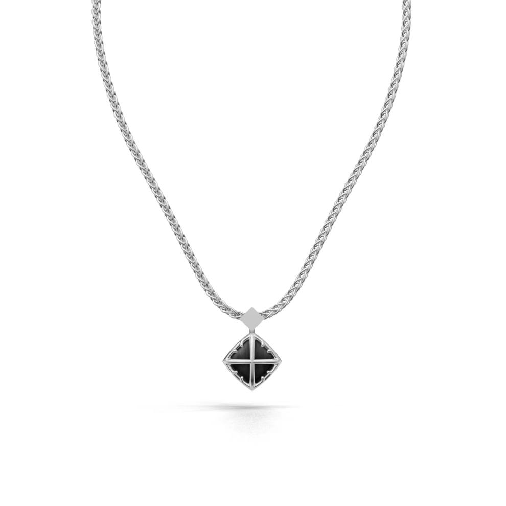 Men's Black Onyx Diamond-Shaped Arrow Design Pendant Necklace in Sterling Silver – Image 1 of 3