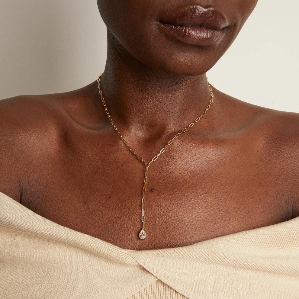 Lab-Created White Sapphire Lariat Necklace in Vermeil – Image 5 of 6