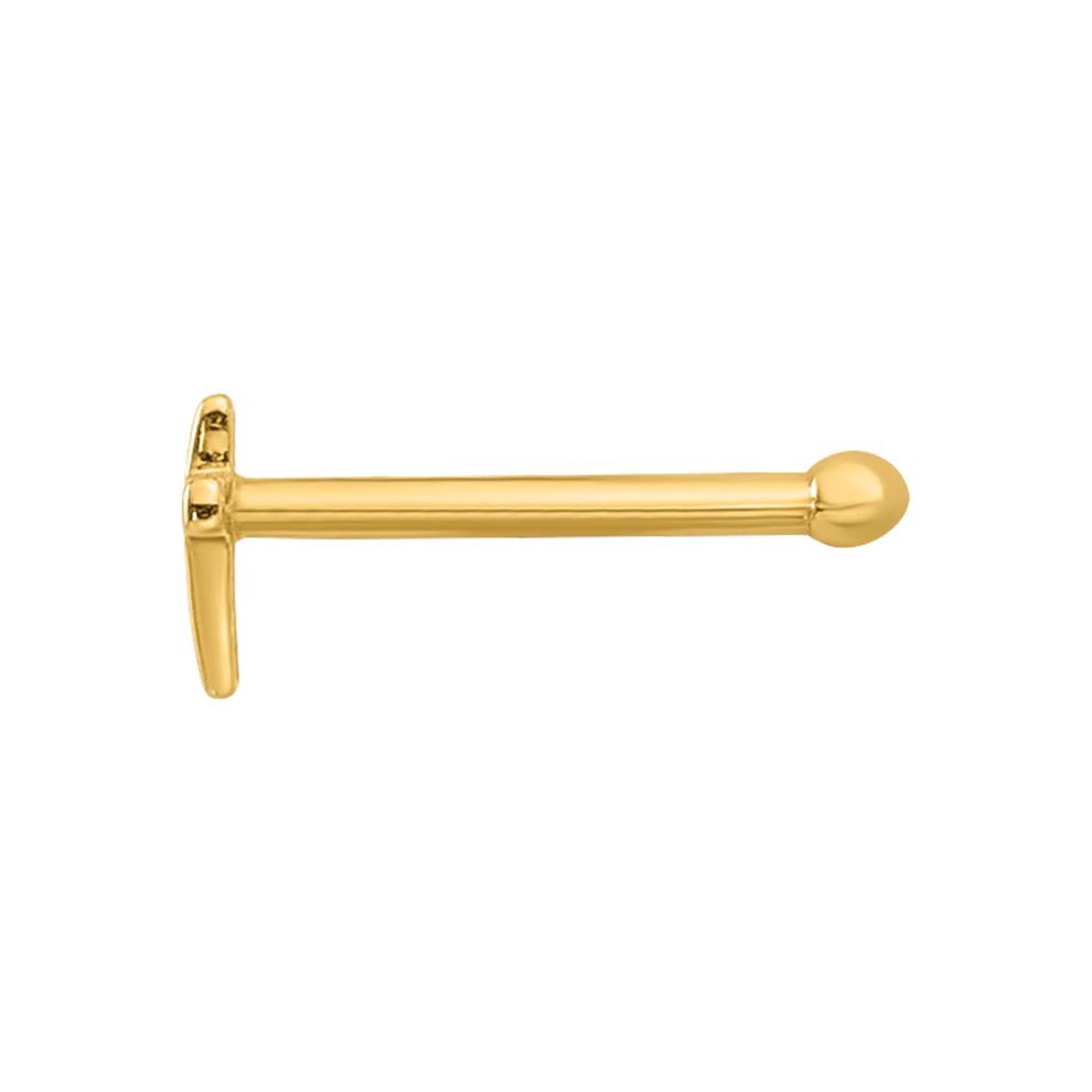 Polished Cross Nose Stud in 14K Yellow Gold, 20 Gauge – Image 2 of 3