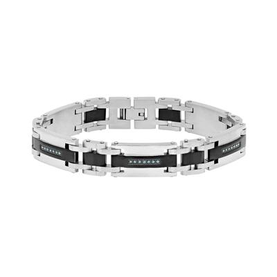 Men's Blue Diamond Link Bracelet in Stainless Steel & Black Ion Plating, 9.5" (1/4 ct. tw.)