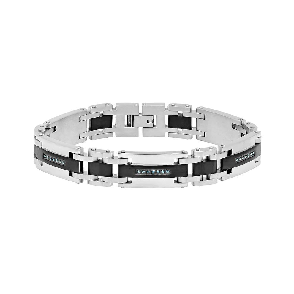Men's Blue Diamond Link Bracelet in Stainless Steel &amp; Black Ion Plating, 9.5" (1/4 ct. tw.) – Image 1 of 2
