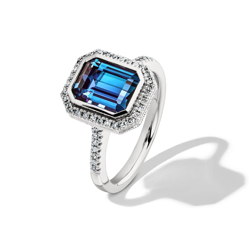 Lab-Created Alexandrite and Lab-Created Diamond Ring in 10K White Gold (1/5 ct. tw.) – Image 4 of 4