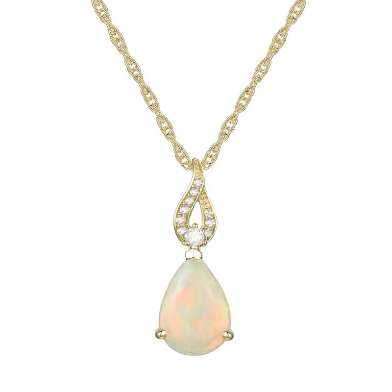Pear-Shaped Opal Pendant with Diamond Accents in 10K Yellow Gold – Image 1 of 3