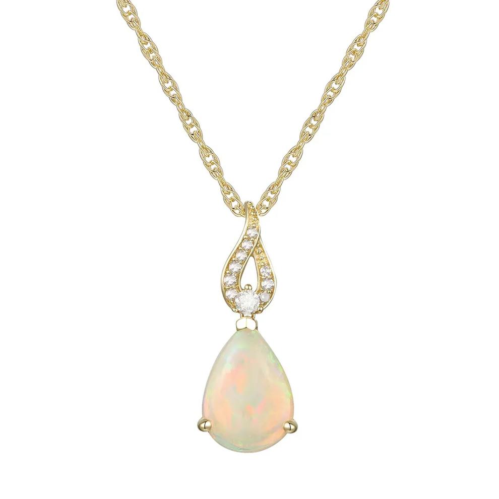 Pear-Shaped Opal Pendant with Diamond Accents in 10K Yellow Gold – Image 1 of 3