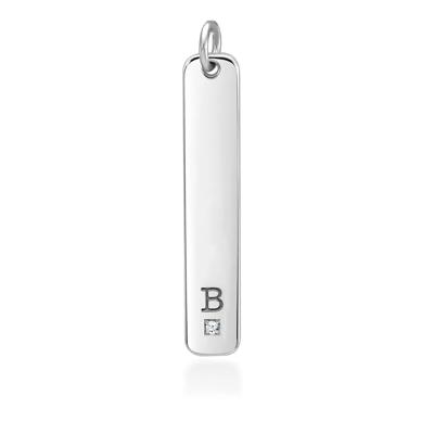 engravable initial bar pendant with diamond accent