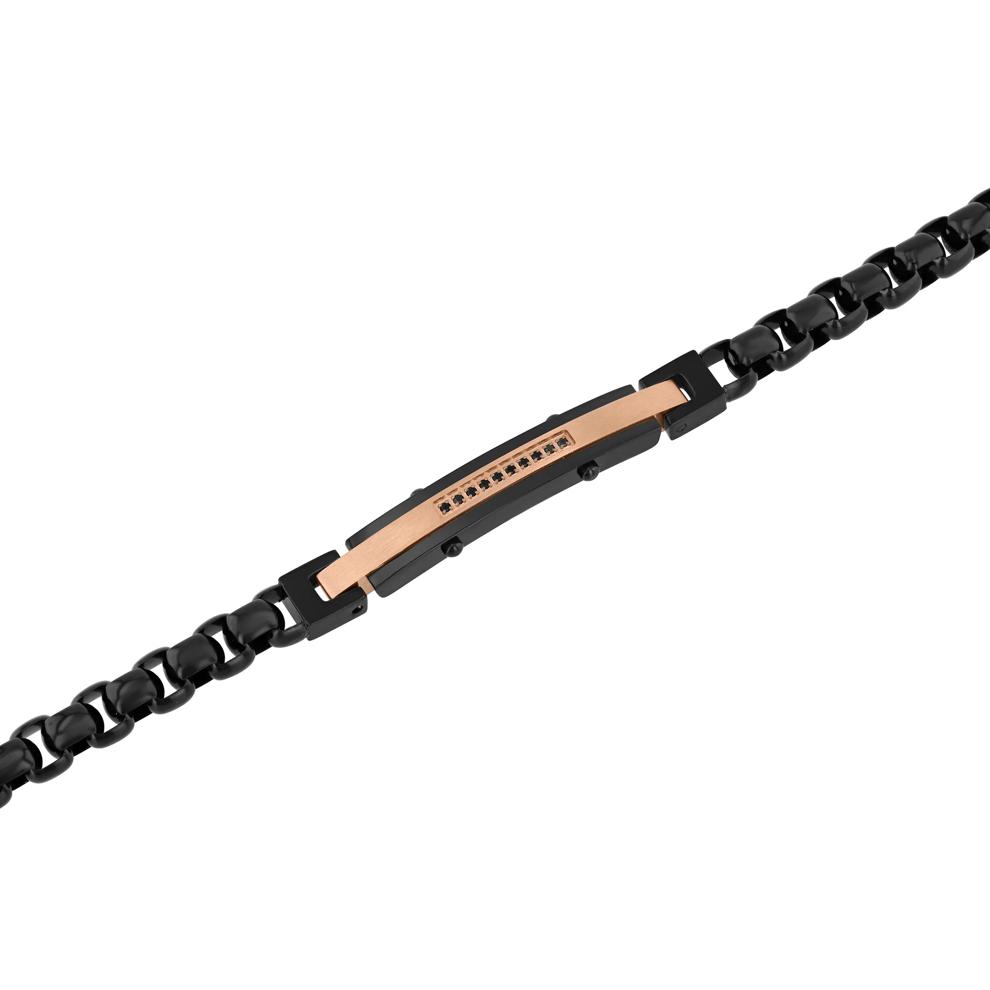 Men's Black Diamond Accent ID Bracelet in Black &amp; Rose Ion-Plated Stainless Steel, 8.25" – Image 2 of 3
