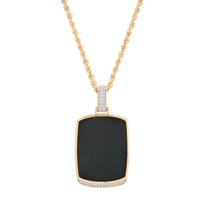 Men's Black Onyx and Diamond Dog Tag Pendant in 10K Yellow Gold (1/10 ct. tw.)
