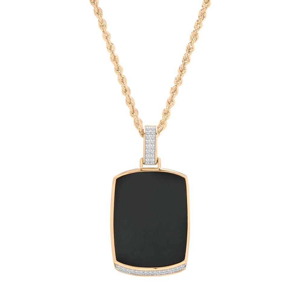 Men's Black Onyx and Diamond Dog Tag Pendant in 10K Yellow Gold (1/10 ct. tw.) – Image 1 of 4