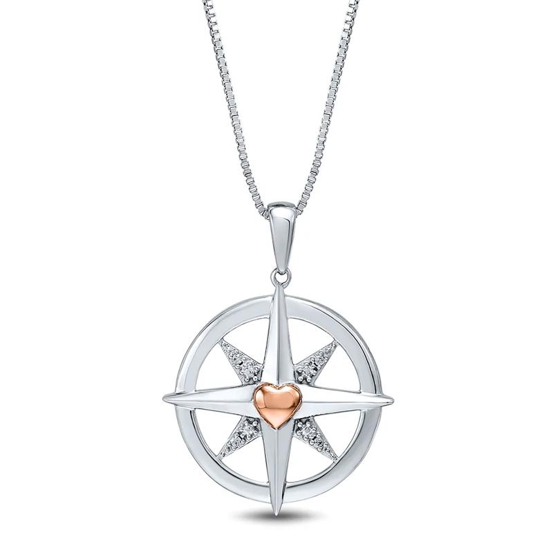 Diamond Compass Pendant in Sterling Silver – Image 1 of 3