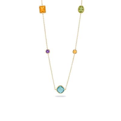 Multi-Gemstone Station Necklace in 10K Yellow Gold