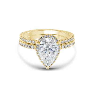 Lab Grown Diamond Pear-Shaped Halo Bridal Set in 14K Yellow Gold (2 3/4 ct. tw.)