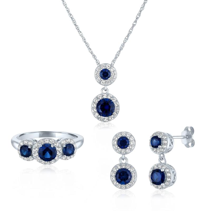 Lab-Created Blue Sapphire &amp; Lab-Created White Sapphire 3-Piece Set in Sterling Silver – Image 1 of 2