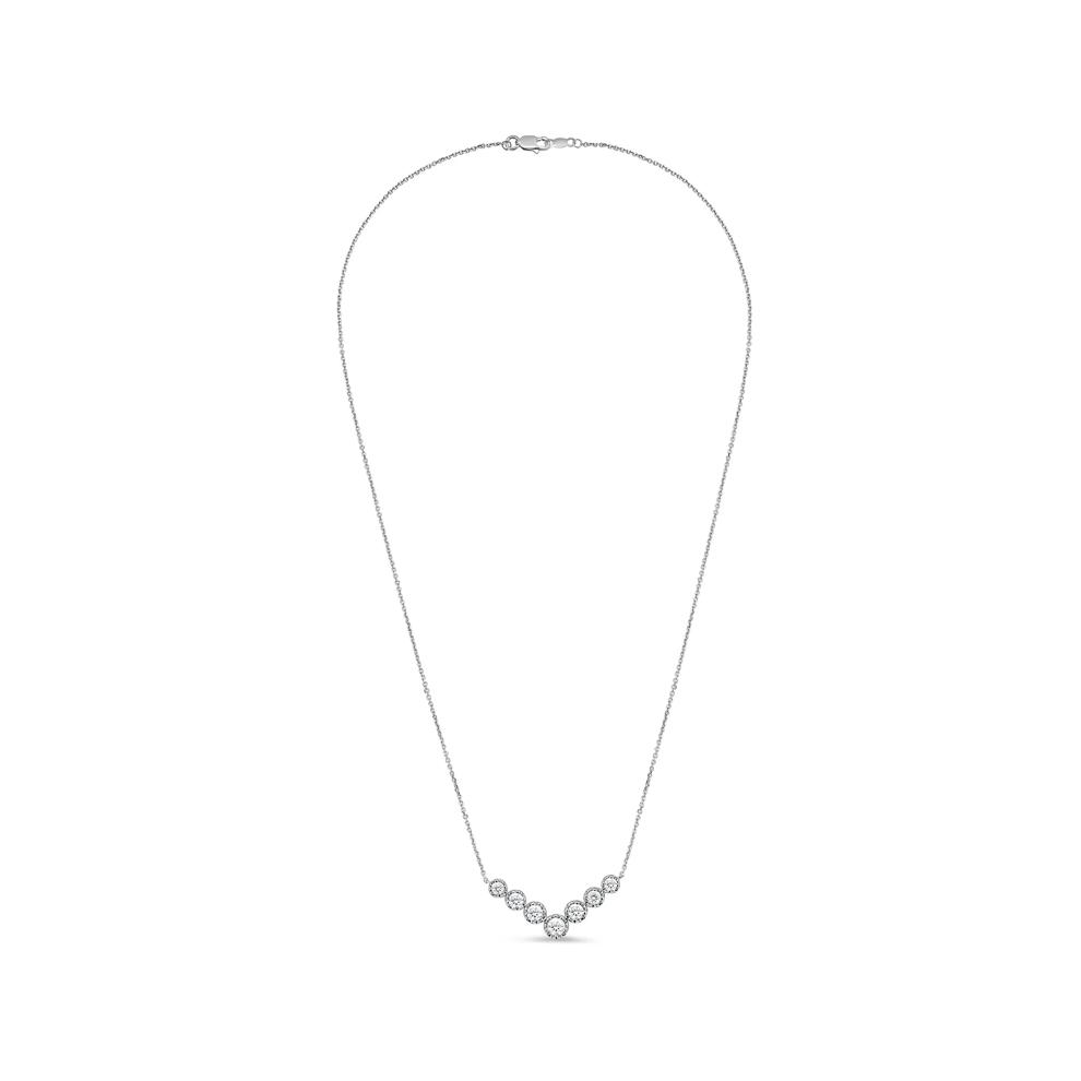 Lab Grown Diamond Seven-Stone V-Neck Pendant Necklace in 14K White Gold (1 ct. tw.) – Image 3 of 4